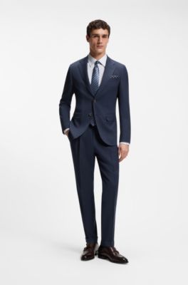 Two-piece slim-fit suit in wool and silk, Blue