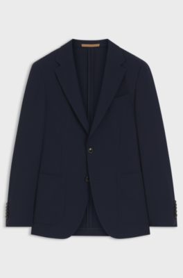 Slim-fit suit jacket in virgin wool and silk, Dark Blue