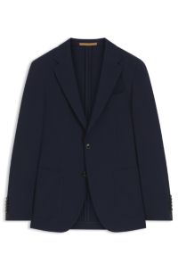 Slim-fit suit jacket in virgin wool and silk, Dark Blue