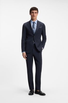 Slim-fit suit jacket in virgin wool and silk, Dark Blue