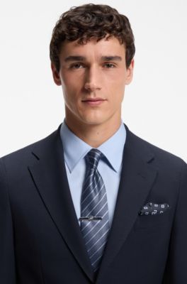 Slim-fit suit jacket in virgin wool and silk, Dark Blue