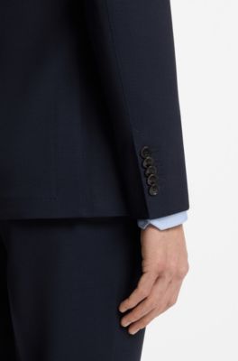 Slim-fit suit jacket in virgin wool and silk, Dark Blue