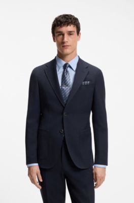Slim-fit suit jacket in virgin wool and silk, Dark Blue