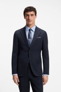 Veste de costume Slim en laine vierge et soie, Bleu fonc&eacute;