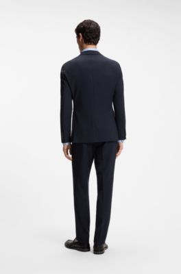 Slim fit-kavaj i jungfruull och siden, M&ouml;rkbl&aring;