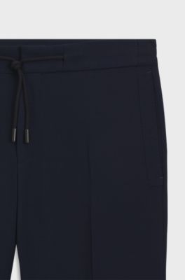 Slim fit-byxor i jungfruull och siden, M&ouml;rkbl&aring;