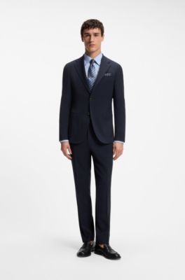 Slim-fit trousers in virgin wool and silk, Dark Blue