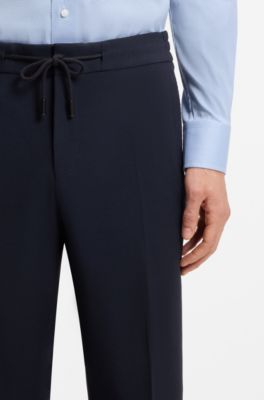 Slim-fit trousers in virgin wool and silk, Dark Blue