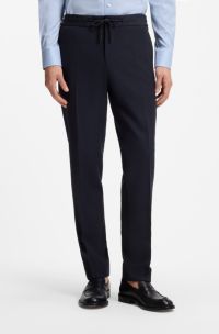 Slim-fit trousers in virgin wool and silk, Dark Blue