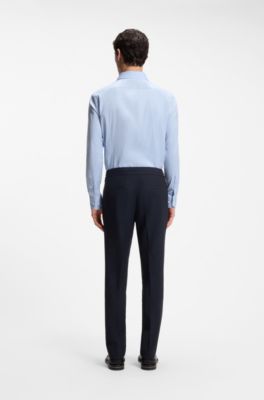 Pantaloni slim fit in lana vergine e seta, Blu scuro