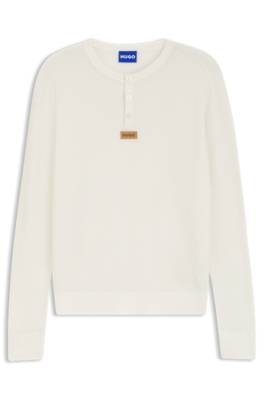 Relaxed-fit Henley sweater in waffle cotton 1