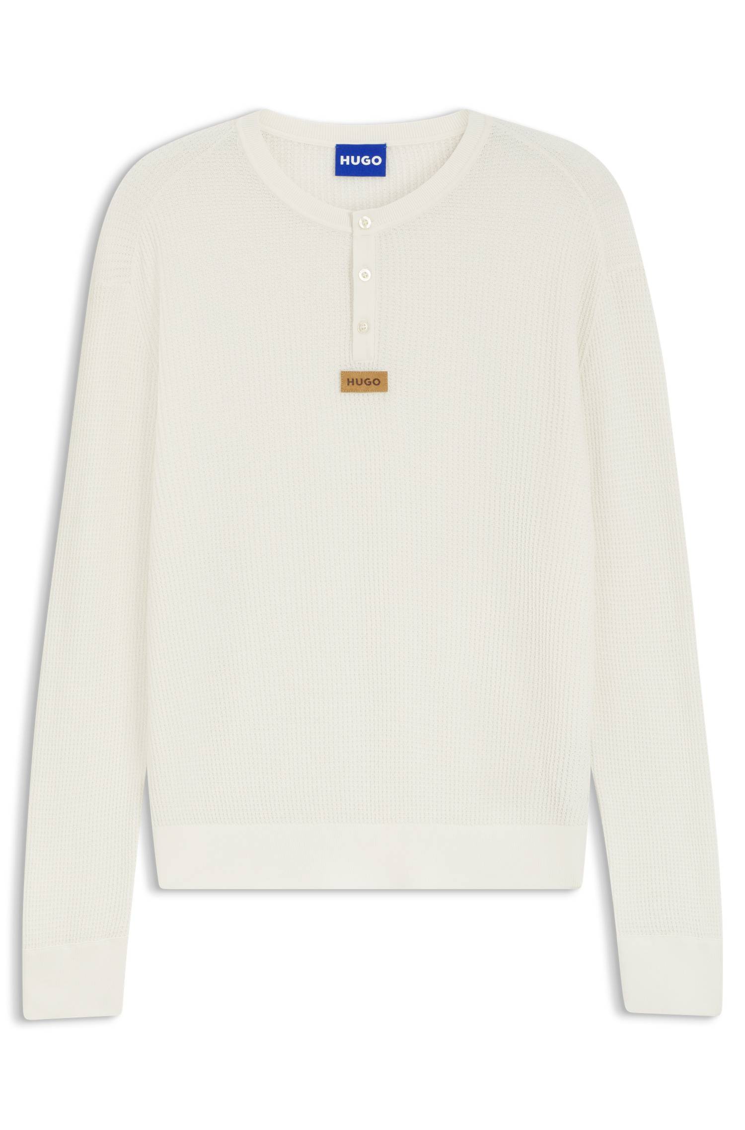 Hugo Relaxed-fit Henley sweater in waffle cotton stickade tröjor herr – bild 4