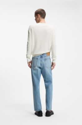 Relaxed-fit Henley sweater in waffle cotton, Natural