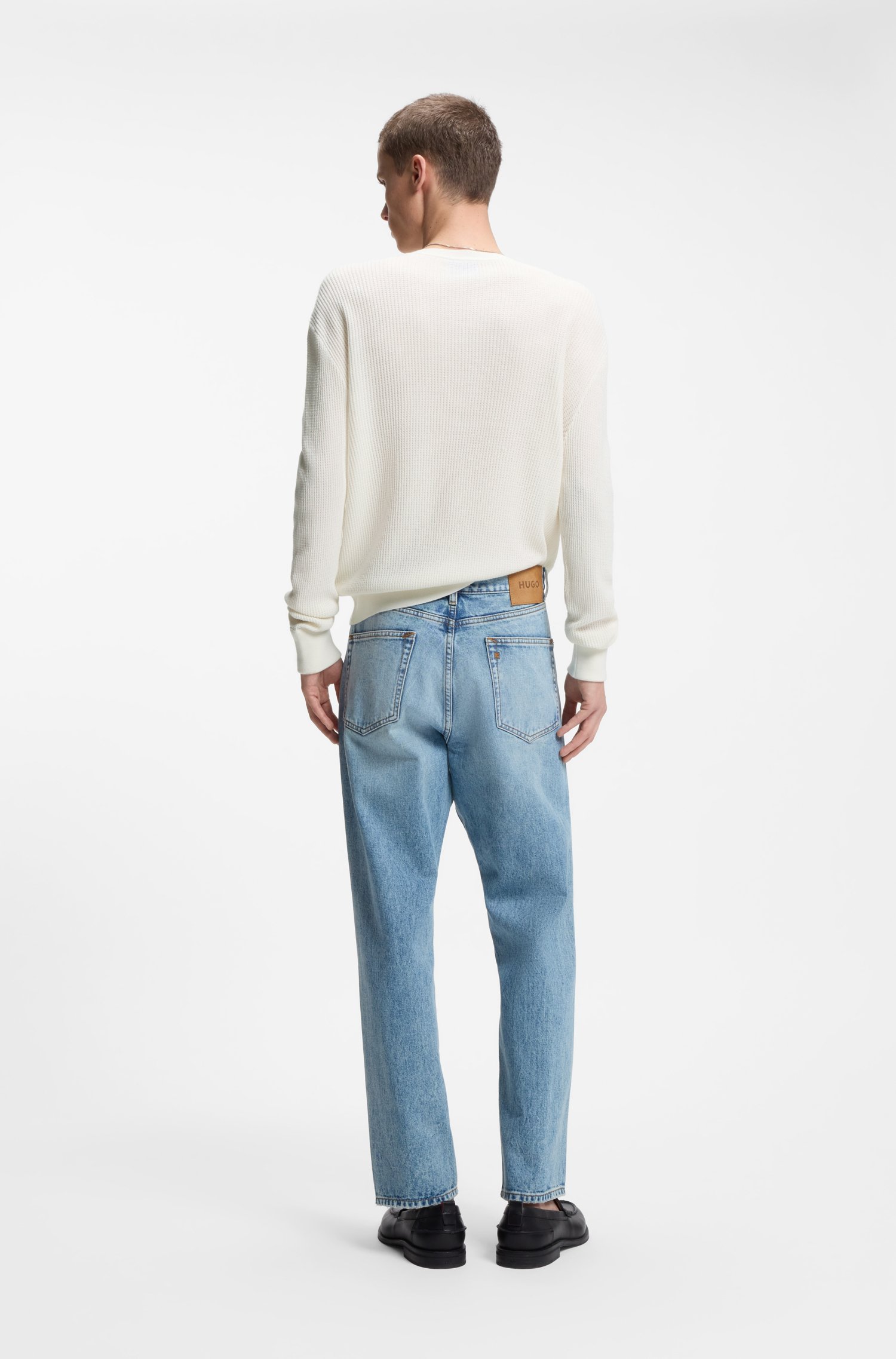 Hugo Relaxed-fit Henley sweater in waffle cotton stickade tröjor herr – bild 3