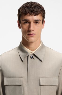 Relaxed-fit overshirt in a wool blend, Light Beige