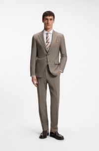 Tweedelig slim-fit pak van scheerwol, Bruin