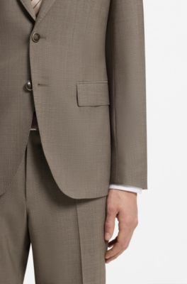 Tweedelig slim-fit pak van scheerwol, Bruin