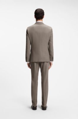 Tweedelig slim-fit pak van scheerwol, Bruin