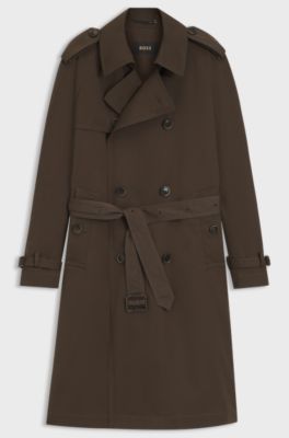 Double-breasted trench coat in cotton and silk, Brown