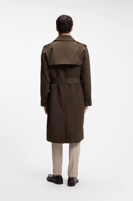 Double-breasted trench coat in cotton and silk