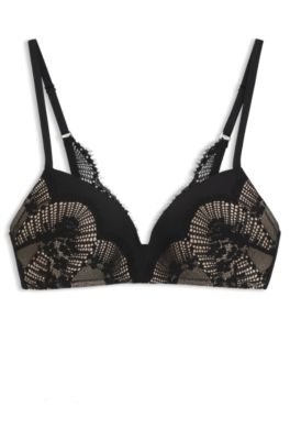 Padded bra in lace and mesh, Black