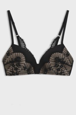 Padded bra in lace and mesh, Black