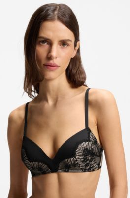 Padded bra in lace and mesh, Black
