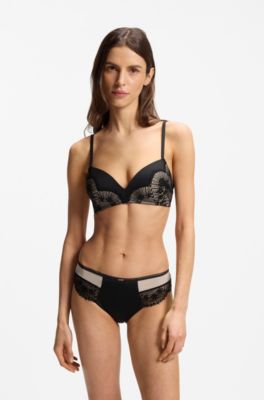 Padded bra in lace and mesh, Black