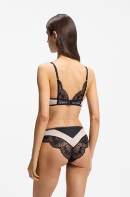 Padded bra in lace and mesh, Black