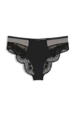 Low-rise briefs in lace and mesh, Black