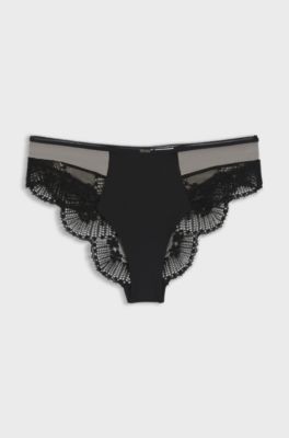 Low-rise briefs in lace and mesh, Black