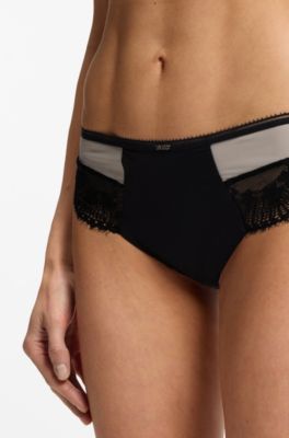 Low-rise briefs in lace and mesh, Black