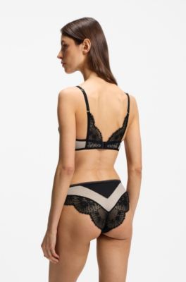 Low-rise briefs in lace and mesh, Black