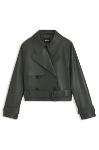 Veste en cuir style trench, Vert sombre