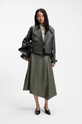 Leather jacket with trench styling, Dark Green