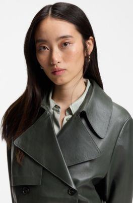 Leather jacket with trench styling, Dark Green