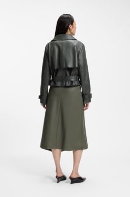 Leather jacket with trench styling, Dark Green
