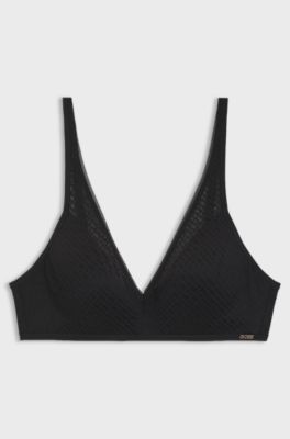 Super-soft lace bralette with gold plaque, Black