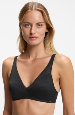 Super-soft lace bralette with gold plaque, Black