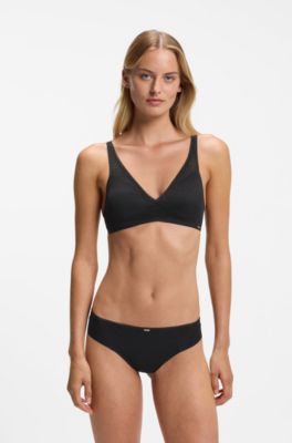 Super-soft lace bralette with gold plaque, Black
