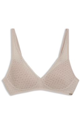 Super-soft lace bralette with gold plaque, Light Beige