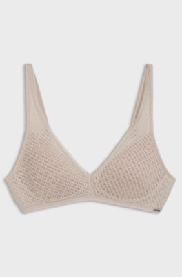 Super-soft lace bralette with gold plaque, Light Beige