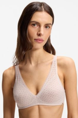 Super-soft lace bralette with gold plaque, Light Beige