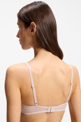 Super-soft lace bralette with gold plaque, Light Beige