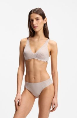 Super-soft lace bralette with gold plaque, Light Beige