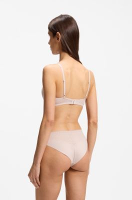 Super-soft lace bralette with gold plaque, Light Beige