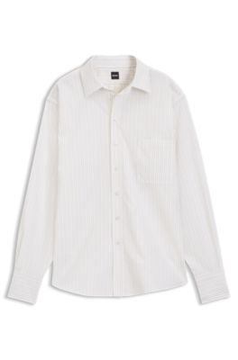 Relaxed-fit blouse in striped cotton poplin, Beige stripes