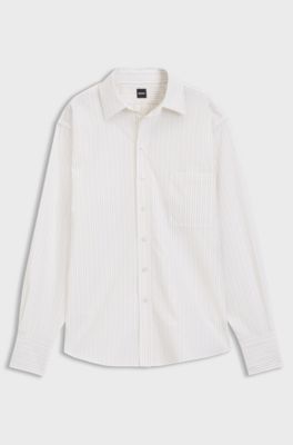Relaxed-fit blouse in striped cotton poplin, Beige stripes