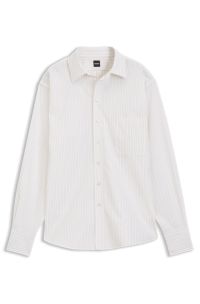Relaxed-fit blouse in striped cotton poplin, Beige stripes