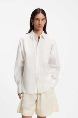 Relaxed-fit blouse in striped cotton poplin, Light Yellow